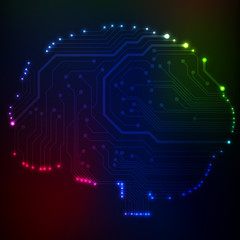 Circuit board computer style brain vector technology background