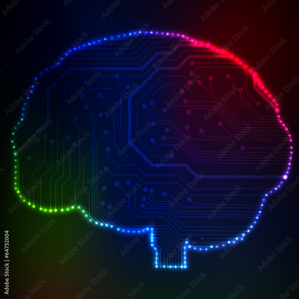 Aufkleber Circuit board computer style brain vector technology background