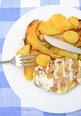 slices of fried potato with pork