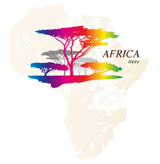 Colorful africa map with trees, vector illustration