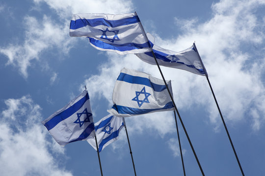 Israeli flags in the sky