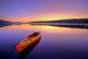 Kayak on Lake at Sunrise - 64736068
