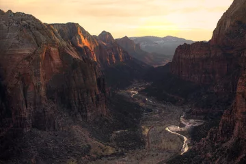 Abwaschbare Fototapete Schlucht Blick auf den Zion Canyon National Park vom Angel& 39 s Landing Trail
