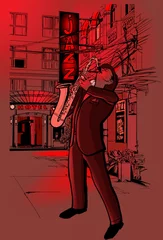 Poster saxofonist in een straat & 39 s nachts © Isaxar