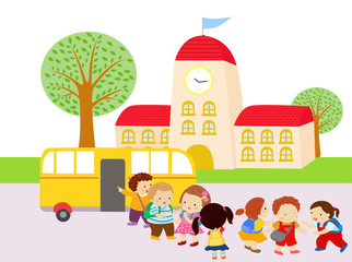 Obraz premium Illustration of Kids Waiting to Get in the Bus