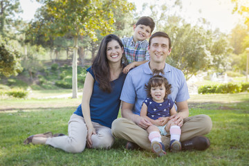 Fototapeta premium Attractive Young Mixed Race Family Outdoor Park Portrait