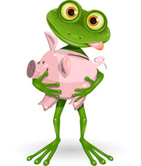 Obraz premium frog with piggy bank
