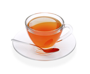 Top view of a cup of tea , isolate on white