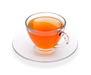 Top view of a cup of tea , isolate on white
