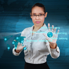 Business woman showing business concept and technology on virtua