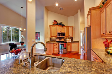 HIgh ceiling kitchen room interior
