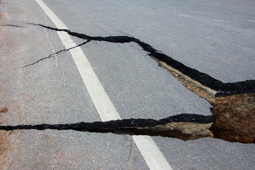 broken road by an earthquake in Chiang Rai, thailand