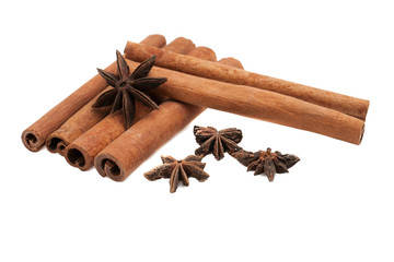 cinnamon  and star anise in the tree image isolated on white bac