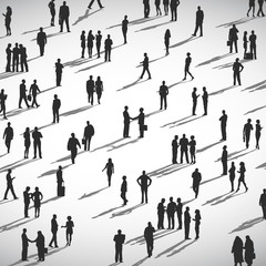 Silhouettes Of Business People Standing And Working