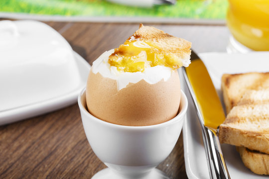 soft-boiled egg  Breakfast with toasts