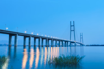 jiujiang yangtze river highway bridge in nightfall