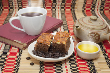 Coffee cake with a cup of coffee