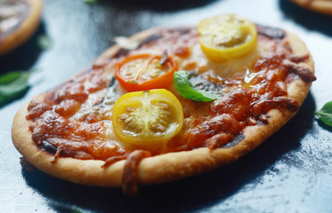 Italian mini pizza with cheese and tomato