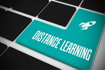 Distance learning on black keyboard with blue key