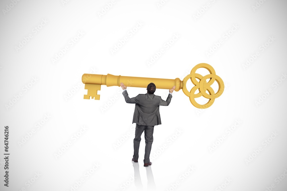 Poster composite image of businessman carrying large key