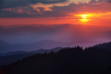 Sunset landscape in mountains
