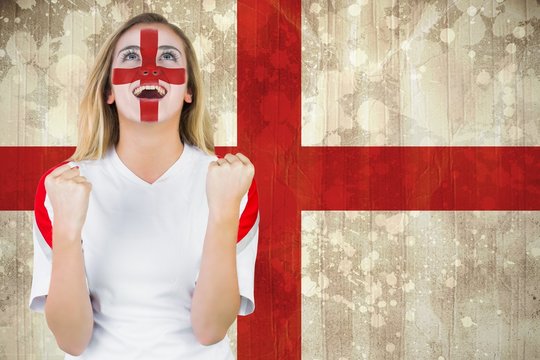 Excited Fan England In Face Paint Cheering