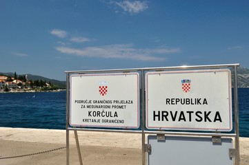 Information table in port of Korcula. Republika Hrvatska Croatia