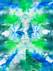 Fototapeta na wymiar batik - abstract green and blue ornament on silk