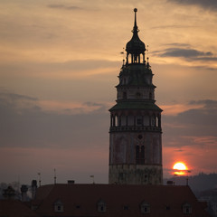 Tower silhouette at dawn, Cesky Krumlov, Czech Republic