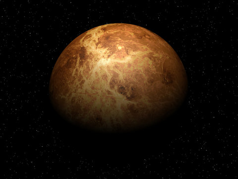 3D rendering of the planet Venus on a starry background, high re
