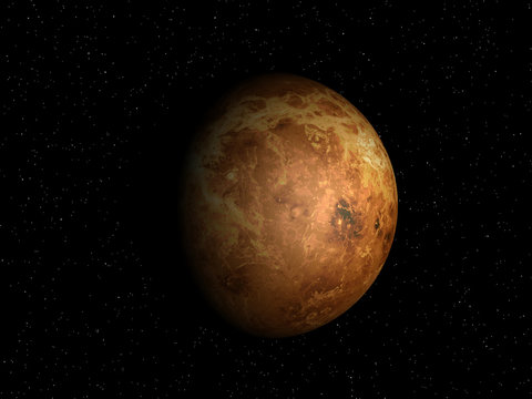 3D rendering of the planet Venus on a starry background, high re