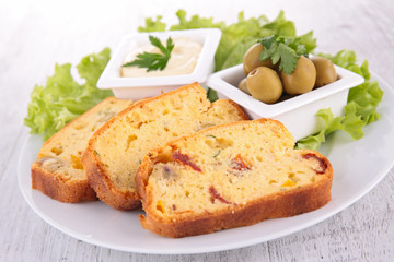 olive cake and salad