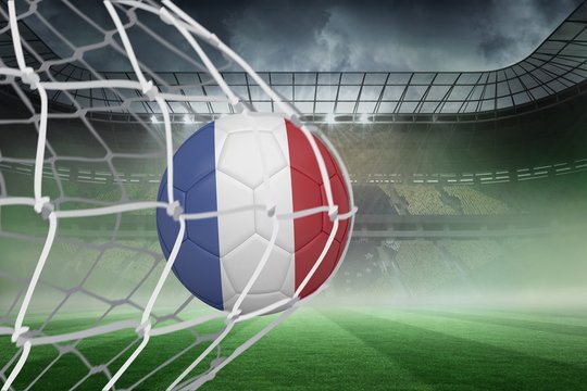 Football In France Colours At Back Of Net