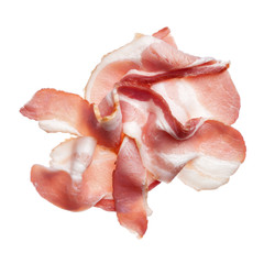 Pile of raw bacon isolated on a white background