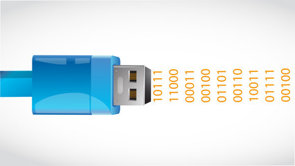 usb connection and binary data. illustration