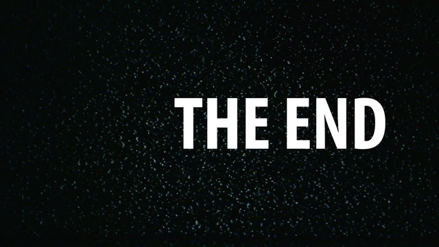 The End title on TV noise background. Ending sequence. 