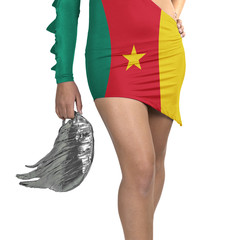 Futuristic young woman with flag from Cameroon on her dress