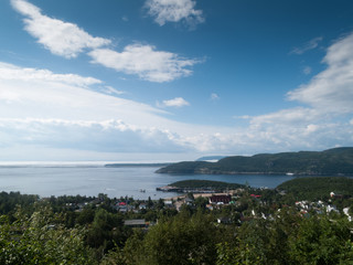 Fototapeta na wymiar Aerial view of village at coast, Tadoussac, Quebec, Canada