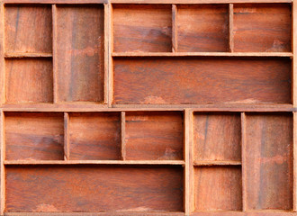 Empty brown wood cabinet shelf