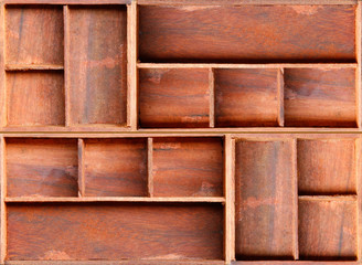 Empty brown wood cabinet shelf