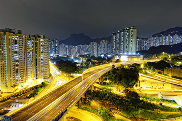 Fototapeta na wymiar aerial view of the city overpass at night, HongKong