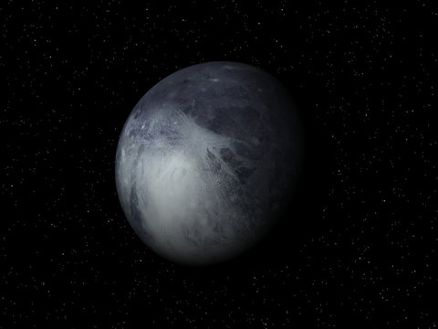 3D rendering of the  planet Pluto on a starry background, high r