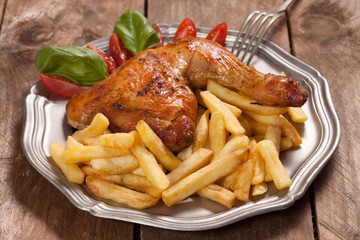 Roasted chicken leg.