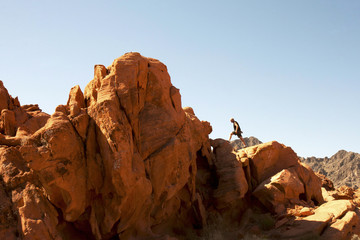 Rock climber  in Valley of Fire State Park Nevada