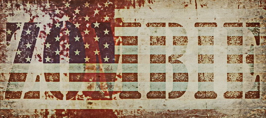Concept zombie and old grunge USA flag background