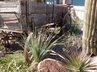 Old covered wagon at a tourist resort, Death Valley National Par