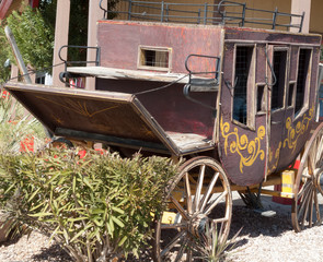 Old covered wagon at a tourist resort, Death Valley National Par
