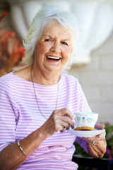 Laughing grandmother