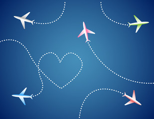 Group of airplanes and heart