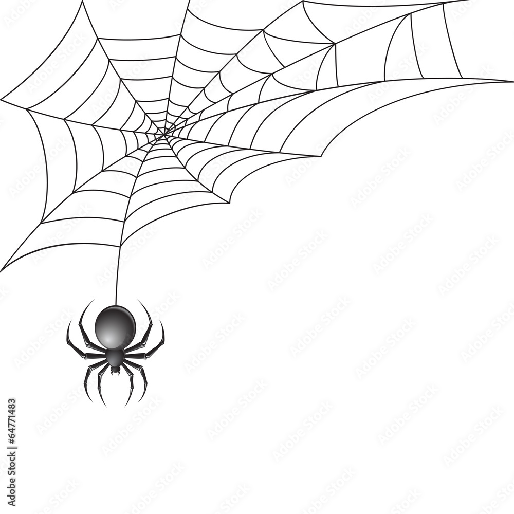 Canvas Prints Black spider with web background